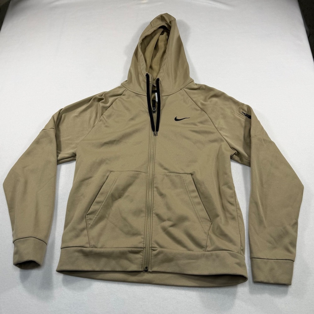 Nike Mens Therma-FIT Full Zip Hoodie Khaki Tan Sleeve Pocket Sweatshirt Large